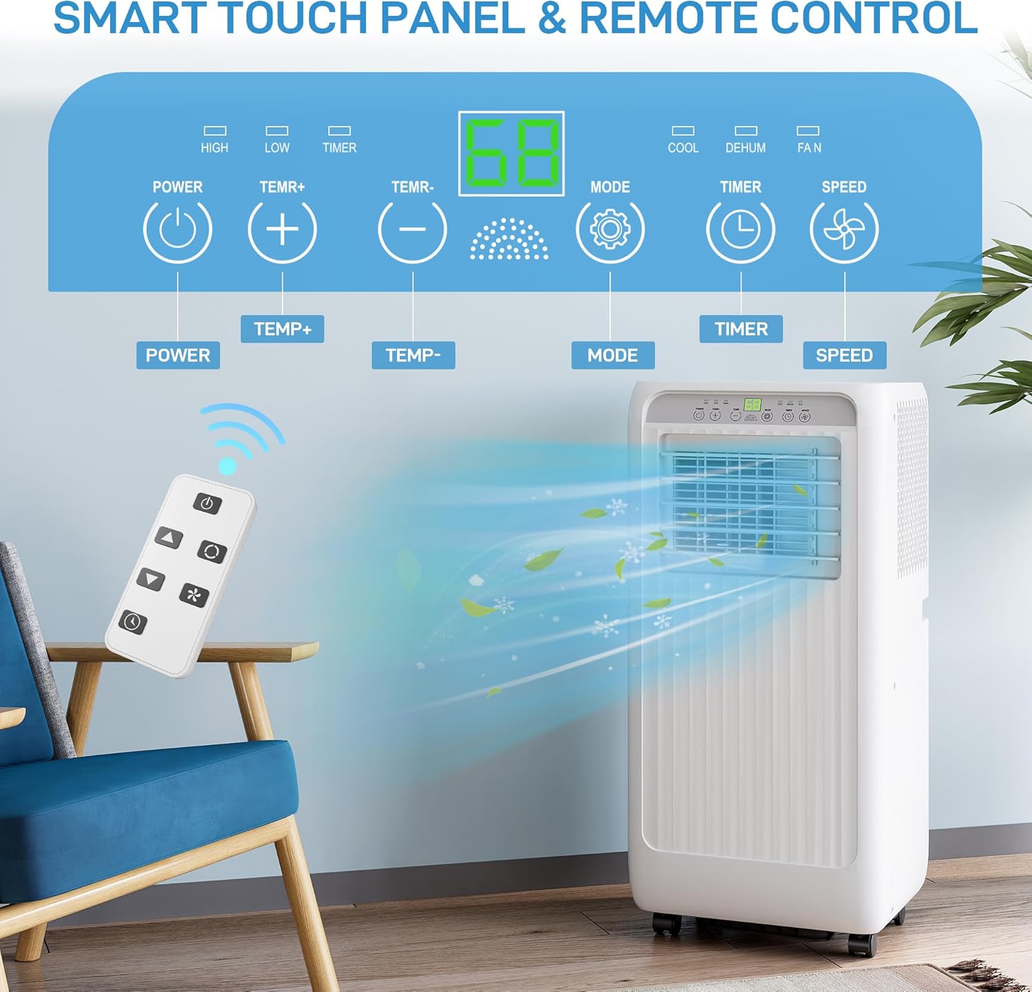 Garvee Portable Air Conditioner, 10,000 BTUs Portable AC Unit Modes with Fan & Dehumidifier, Fast Cooling for Rooms Up to 450 Sq. Ft, Quiet 51dB, Easy Setup Installation Kits for Home