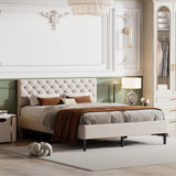 Garvee Upholstered Platform Bed with Headboard Twin Full Queen Size Easy Assembly Beige for Bedroom Studyroom Guest Room Apartment - Beige