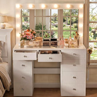 Garvee Vanity Desk With Mirror and Lights, 3-Color Lights Adjustable Brightness Make Up Dressing Table