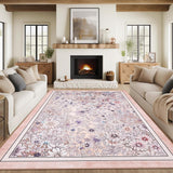 Garvee Washable 9x12 Area Rugs Non Slip Boho Floral Vintage Low Pile Large Rug Light Pink for Living Room Bedroom Farmhouse Dining Room Kids Playroom - Light Pink