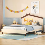 Garvee Wood Bed Frame With House-Shaped Headboard, Motion Activated Night Lights, 300LBS Max Load, Easy Assembly, Platform Bed, Cream, Full Size - Cream