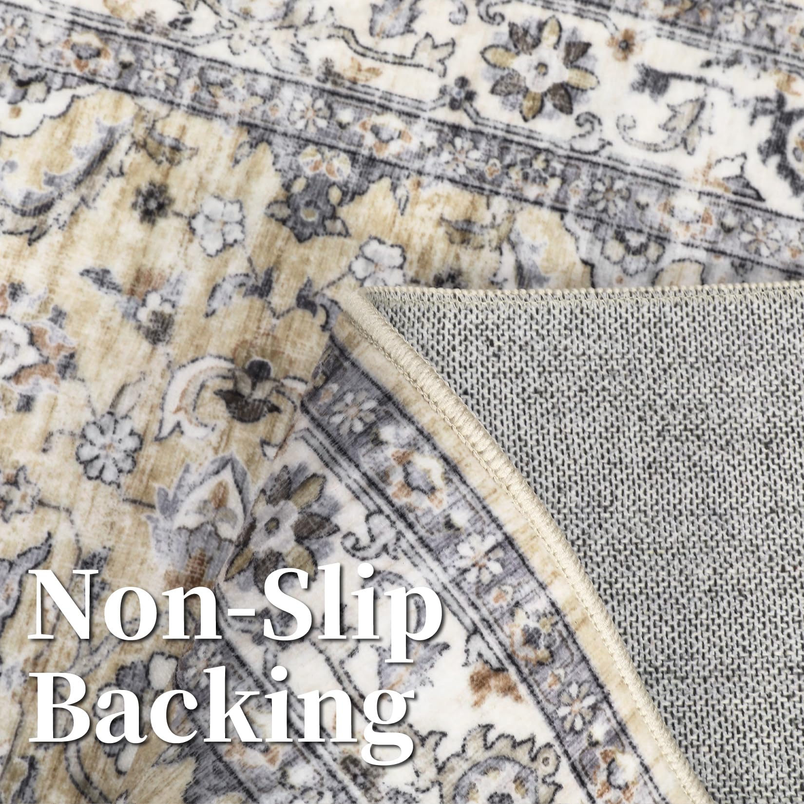 Garvee Camel Large Area Rug 10x13 Vintage Washable Area Rugs for Living Room Oriental Distressed Accent Rug Non-Slip Backing Soft Carpet Low Pile Non-Shedding Foldable Rug for Bedroom Office