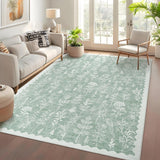 Garvee 10x13 Extra Large Washable Area Rug Green Floral Low Pile Non Slip Carpet for Living Room Kids Room Nursery - Green