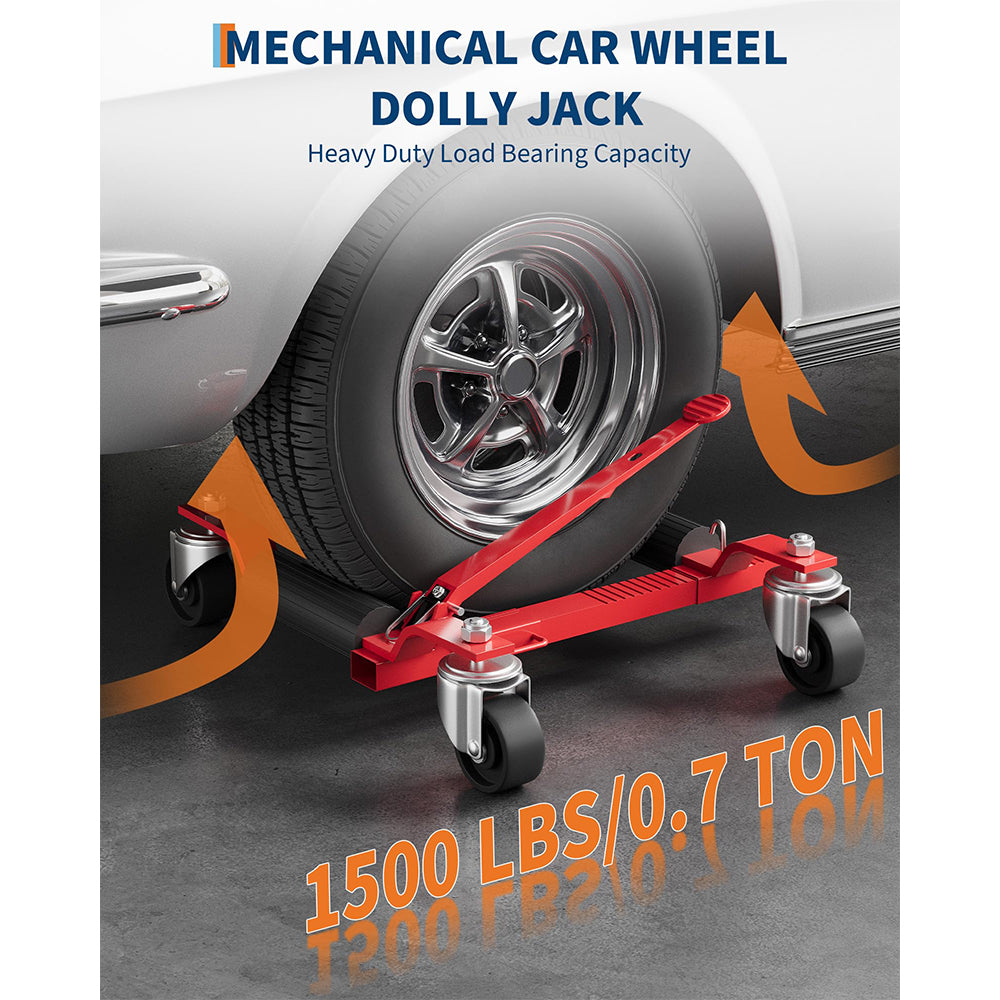 Garvee Car Wheel Dolly Jack Set of 2, Max 1500LBS Capacity, Mechanical Wheel Dolly with Ratcheting Foot Pedal, Vehicle Positioning Jack, Red, 12" Wheel Clearance