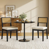 Garvee Rattan Dining Chairs Set of 2 French Country Upholstered Wood Frame Armless Chairs for Kitchen Restaurant Dining Room Bedroom Linen Black