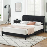 Garvee Upholstered Queen Bed Frame with Adjustable Headboard, Linen Fabric, High Resilience Sponge, Button Tufted, No Box Spring, Black - Black