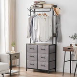 Garvee Freestanding Clothing Rack with 6 Drawers, Steel Frame & Wooden Top, Adjustable Feet, Ideal for Bedrooms & Small Spaces
