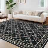 Garvee 9x12 Washable Rugs for Bedroom and Living Room, Modern Floral, Black, Non-Slip, Stain Resistant - Black