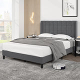 Garvee Queen Size Upholstered Platform Bed Frame with Button Tufted Headboard, Wooden Slats, Noise-Free, Easy Assembly, Dark Grey - Gray