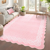 Garvee Scalloped Pink 8x10 Washable Area Rugs, Modern Living Room Rugs Large Washable Girls Bedroom Rugs Abstract Bordered Carpet for Playroom Apartment Table Dorm Nursery - Pink
