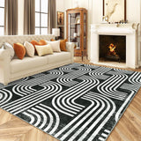 Garvee Washable 9x12 Arch Pattern Rug, Soft & Non-Slip, 100% Polyester, Modern Knot Print, Indoor Carpet for Living Room, Bedroom, Kitchen - Black