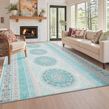 Garvee 8x10 Vintage Boho Area Rug With Non-Slip Backing For Living Room Bedroom Office Light Blue - Light Blue