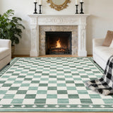 Garvee 8x10 Checkered Area Rug Washable Soft Rugs for Living Room Modern Geometric Non Slip Low Pile Carpet Green - Green