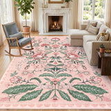 Garvee 8x10 Floral Washable Area Rug Vintage Soft Floor Cover Indoor Non Slip Boho Carpet Pink - Pink