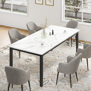 Garvee 78.7" Large Rectangle Dining Table for 6-8 People, Kitchen Table with Sturdy Metal Legs, Modern Industrial Dinner Table for Living Room, Office, White