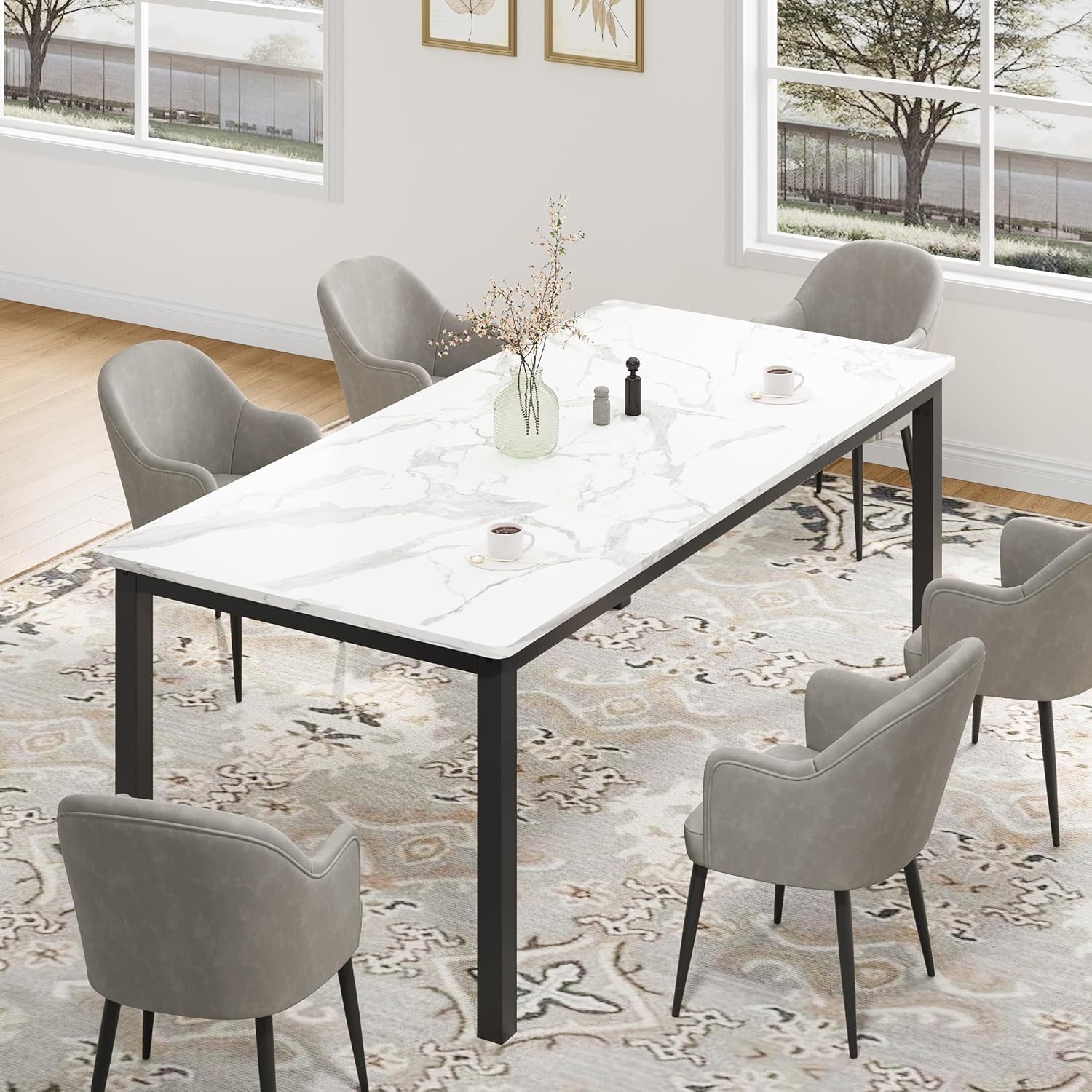 Garvee 78.7" Large Rectangle Dining Table for 6-8 People, Kitchen Table with Sturdy Metal Legs, Modern Industrial Dinner Table for Living Room, Office, White