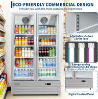GARVEE 32.5 Cu.ft Double Door Commercial Beverage Cooler - 580-Can Glass Display Fridge | Frost-Free Air-Cooled, Automatic Door Rebound | for Bar/Restaurant/Supermarket (Silver)