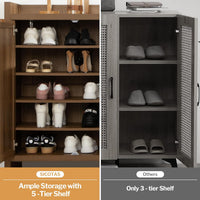 Garvee Boho 32" Rattan Shoe Storage Cabinet with 2 Doors and Adjustable Shelves for Entryway, Hallway, Living Room and Bedroom, Dark Oak