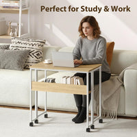 Garvee Folding Desk Small Rolling Desk with Storage Shelf, 24.8 Inch Foldable Computer Table with Wheels, Portable Office Desk for Small Space End Table,Writing Work Office Computer Desk, Oak