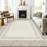 Garvee Bordered Beige 5x7 Machine Washable Area Rug – Modern Design, Non-Slip, Low-Pile, Non-Shedding Carpet for Living Room, Bedroom, or Kids' Room - Beige
