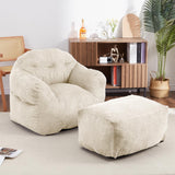 Garvee Bean Bag Chair with Ottoman, High-Density Foam, Soft Corduroy, Armrests, 37.5 Lbs Filling, Adults & Kids, Living Room - Off-white
