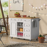 Garvee Kitchen Cart with Rubber Wood Top, Storage Cabinet, Rolling Mobile Kitchen Island, 5 Drawers, White, Durable & Eco-Friendly