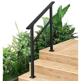 Garvee 3-Step Metal Handrail – Outdoor Stair Railing for Steps with Black Finish - Black