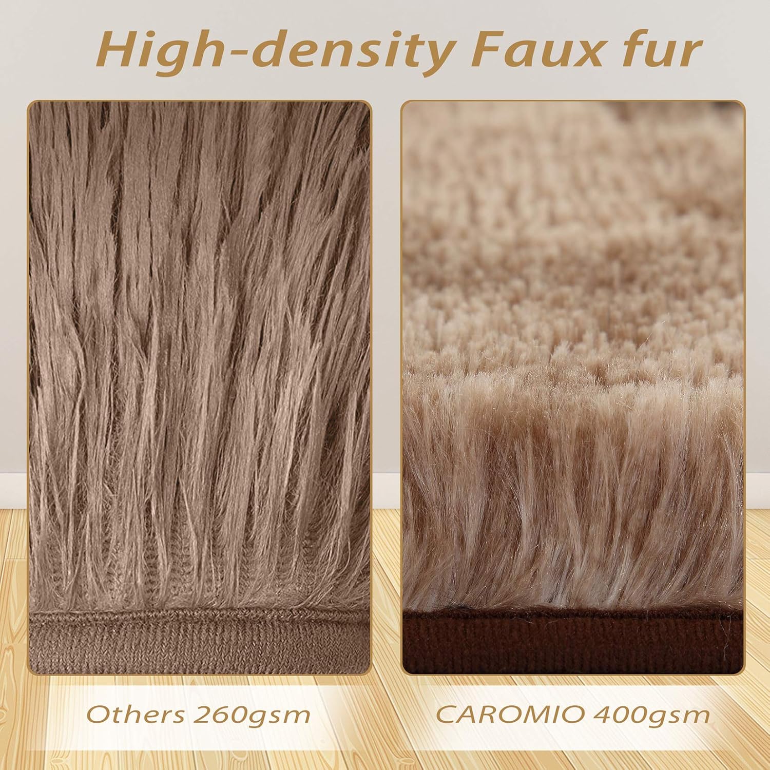 Garvee Fluffy & Sheepskin Brown & Khaki 5x8 Furry Shag Rug, Plush Non-Slip for Kids Nursery Dorm Bedroom Living Room