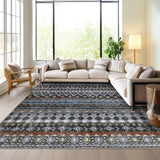 Garvee Boho Grey 10x13 Large Area Rug Washable Non-Slip Vintage Distressed Floor Cover Stain-Resistant Low Pile Soft Geometric Printed Throw Carpet Foldable Non-Shedding Indoor Rug for Home Office - Gray