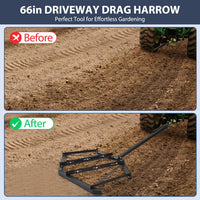 Garvee 74 Inch Width Driveway Drag with 3 Sets Adjustable Bolts & 2 Reinforcement Bars, Tow Behind Drag Harrow with Pin-Style Hitch for ATVs UTV