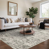 Garvee Washable Area Rug 6x9 Modern Abstract Plaid Floor Carpet Anti Slip Non Shedding Rug, Low Pile Thin Rug, Soft Distressed Rug, Contemporary Camel Rug for Dining Room, Living Room - Taupe