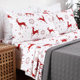 Garvee Christmas Sheets Full, 100% Cotton Flannel Holiday Bed Sheet Set, Deep Pocket Fitted Sheet, Soft Warm Brushed Christmas Sheet (Full Size, Red Christmas Deer) - Red