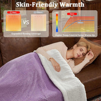 Garvee Heated Blanket Queen Size with Dual Control, Waffle Electric Blankets with ETL Certified, Soft Flannel Heating Blanket, 4 Heating Levels, 10 Hours Auto Off, Purple, 84" x 90"