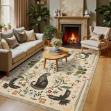 Garvee 6x9 Cat Floral Area Rug, Washable Non-Slip Low Pile Soft Vintage Botanical Animal Rug for Living Room Bedroom Nursery Playroom, Camel - Camel