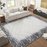 Garvee 9x12 Area Rug Modern Bordered Large Area Rug Machine Washable Rug for Living Room, Stain Resistant Non-Slip Accent Rug Minimalist Border Floor Cover Carpet for Bedroom Decor, Grey - Gray