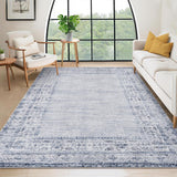Garvee Bedroom Rug 3x5 Washable Border Area Rug for Living Room, Dining Room, Kitchen, Home Office, Blue, Stain Resistant, Rubber Backing - Light Blue