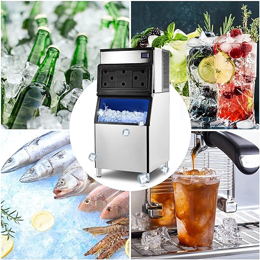 Garvee 550Lbs/24H Ice Maker ETL Approval 370 Lbs Storage Bin, Stainless Steel Clear Ice Cube Maker, 15x20 Ice Cube