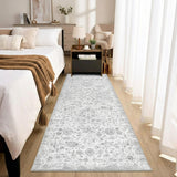 Garvee 2' x 6' Gray Vintage Persian Floral Runner Rug, Washable Non-Slip Low-Pile Carpet for Hallway, Kitchen, Entryway and Bedroom - Gray