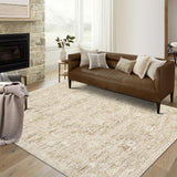 Garvee 9x12 Area Rug Large Machine Washable Area Rug Vintage Distressed Floral Accent Rug Stain Resistant Non-Slip Carpet Retro Medallion Floor Cover Rug for Living Room Home Decor, Taupe - Taupe