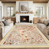 Garvee 8x10 Area Rugs Washable Boho Non Slip Floral Vintage Low Pile Large Carpet Yellow for Living Room Bedroom Farmhouse Dining Room Kids Playroom - Yellow