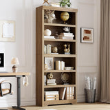 Garvee 6 Tier Bookshelf, 75" Tall Farmhouse Bookcase with Adjustable Shelves, 31.5" W Floor Standing Open Display Storage Rack with Anti-Slip Design for Home Office, Balcony, Library, Study / Living Room, Brown - Brown