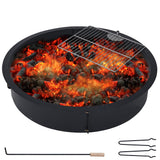 Garvee 32" Round DIY Fireplace Ring and Cooking Kit, All Weather Powder Coated Metal Campfire Burner Rim for Patio Backyard, Black - Black
