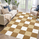Garvee Buffalo Plaid Rug 9 x 12 Washable Rugs, Brown Taupe & Cream Checkered Rug, Indoor Check Large Area Rugs for Living Room/Dining Room/Bedroom/Farmhouse - Brown