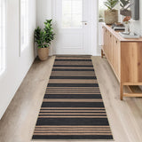 Garvee Modern Runner Rugs Jute Carpet Runner for Hallway 2x6 Black and Brown Non-Slip Machine Washable - Black & Brown-Stripes