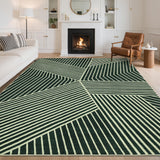 Garvee 8x10 Green Area Rug for Living Room, Washable, Soft Non Slip Minimalistic Bedroom Rug, Geometric Stripped Carpet, Ultra Thin Low Pile Floor Cover - Green