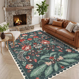 Garvee 8x10 Floral Washable Area Rug Vintage Soft Non-Slip Boho Carpet for Living Room Bedroom Nursery, Grey Green - Gray Green