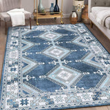 Garvee Washable Rug 5x7 Moroccan Rug Bohemian Farmhouse Rustic Indoor Floor Carpet Non-Slip Non Shedding Vintage Throw Carpet for Entryway Laundry Bedroom, Navy - Blue