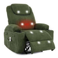 Garvee Manual Recliner Chair with Massage and Heat, Ultra-Comfortable 135° Adjustable Reclining Sofa for Living Room & Bedroom, with Cup Holders & Pockets, Corduroy Green