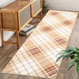 Garvee 2' x 6' Modern Plaid Runner Rug, Washable Non-Slip Soft Low-Pile Rug for Hallway, Kitchen, Laundry Room & Entryway, Beige & Brown - Brown