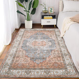 Garvee Vintage Boho Floral Area Rug, Washable Non-Shedding Low Pile Indoor Carpet, Non-Slip Rubber Backing for Bedroom, Living Room, Dining Room, Office, Pink, 3 x 5 - Brown & Khaki